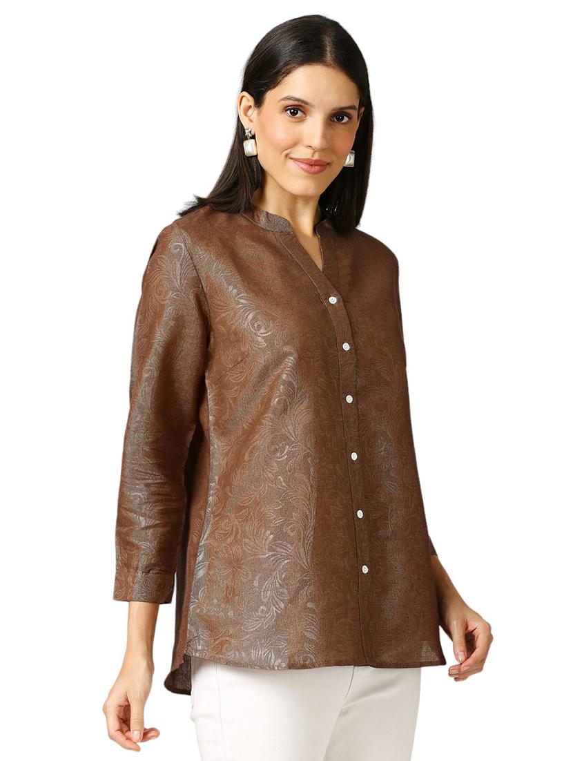 women self design mandarin neck regualr shirt - 21660625 - Standard Image - 1