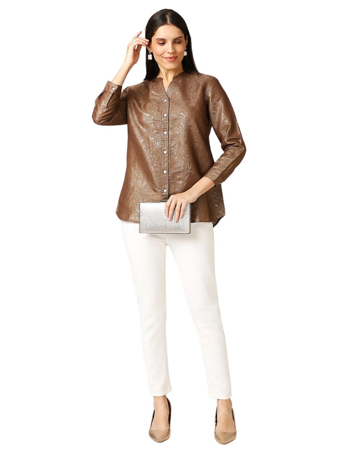 women self design mandarin neck regualr shirt - 21660625 - Standard Image - 4