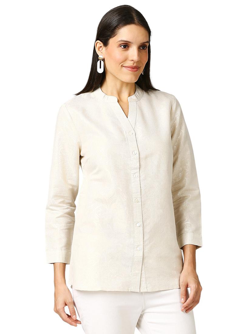 women self design mandarin neck regualr shirt - 21660628 -  Standard Image - 1
