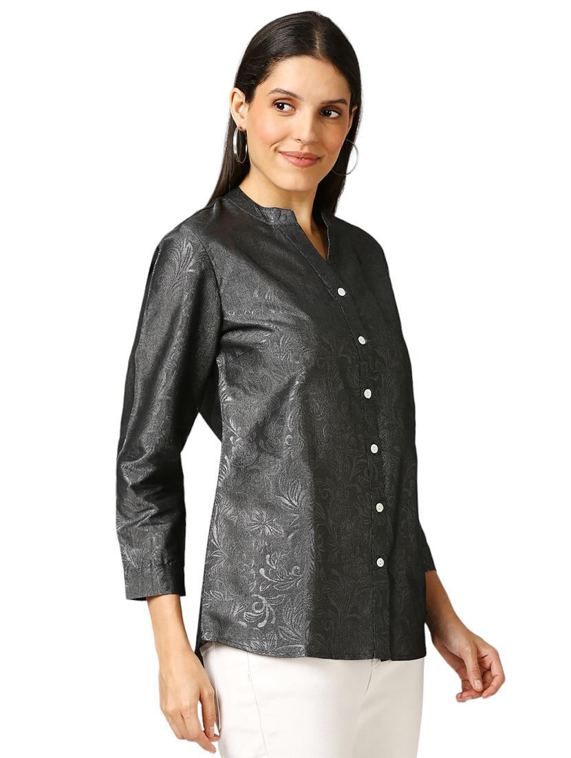 women self design mandarin neck regualr shirt - 21660629 - Standard Image - 1