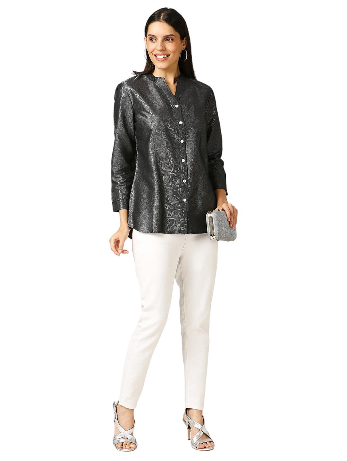 women self design mandarin neck regualr shirt - 21660629 - Standard Image - 4