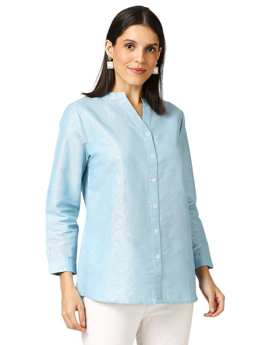 women self design mandarin neck regualr shirt - 21660630 - Standard Image - 1