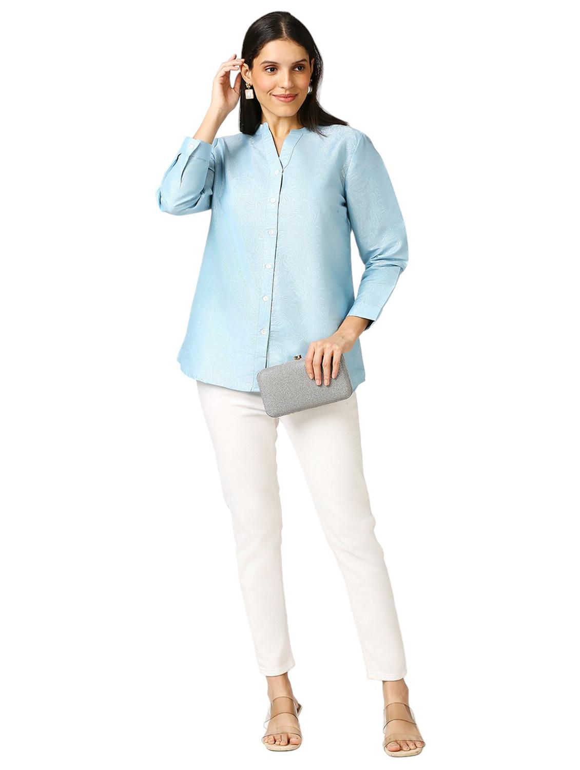 women self design mandarin neck regualr shirt - 21660630 - Standard Image - 4