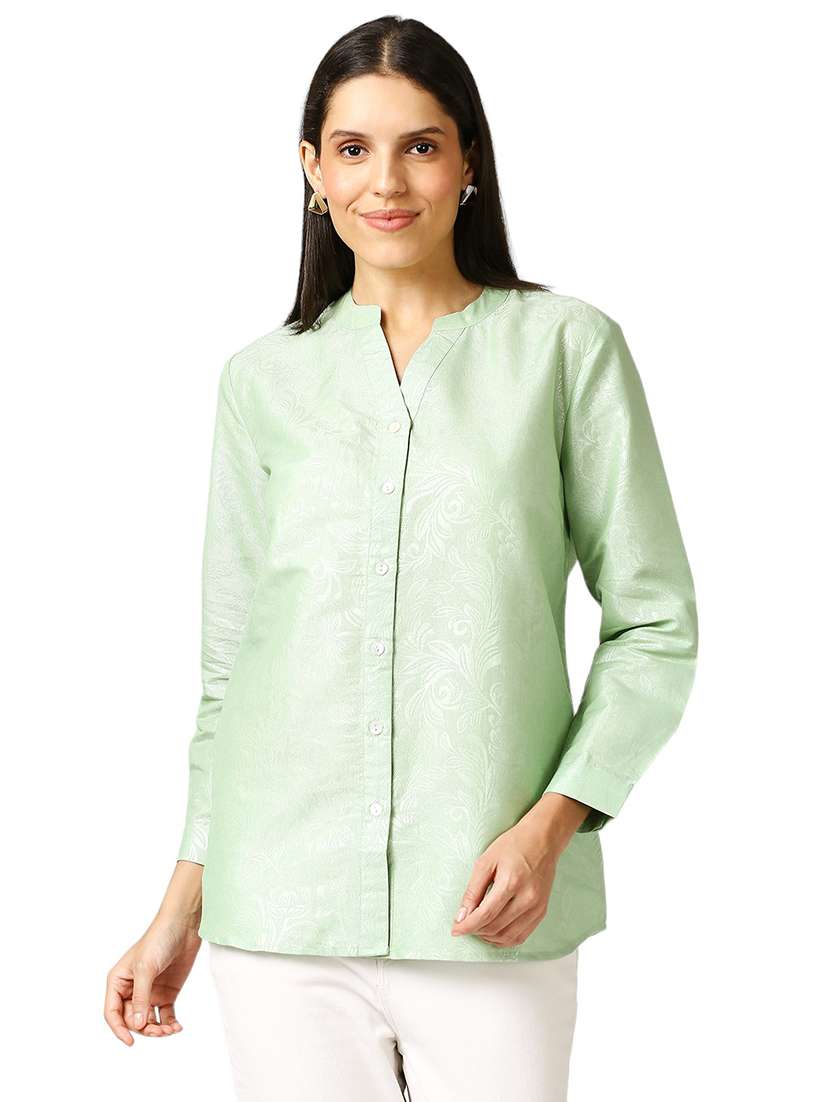 women self design mandarin neck regualr shirt