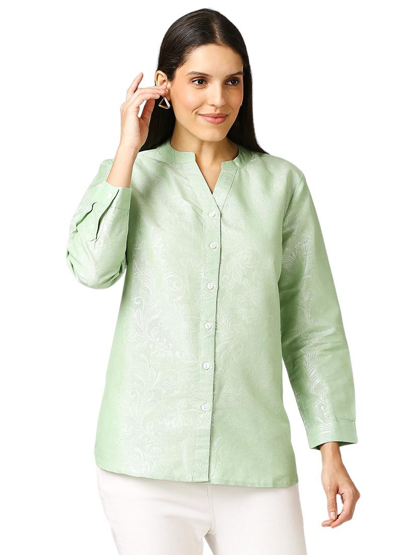 women self design mandarin neck regualr shirt - 21660631 - Standard Image - 1