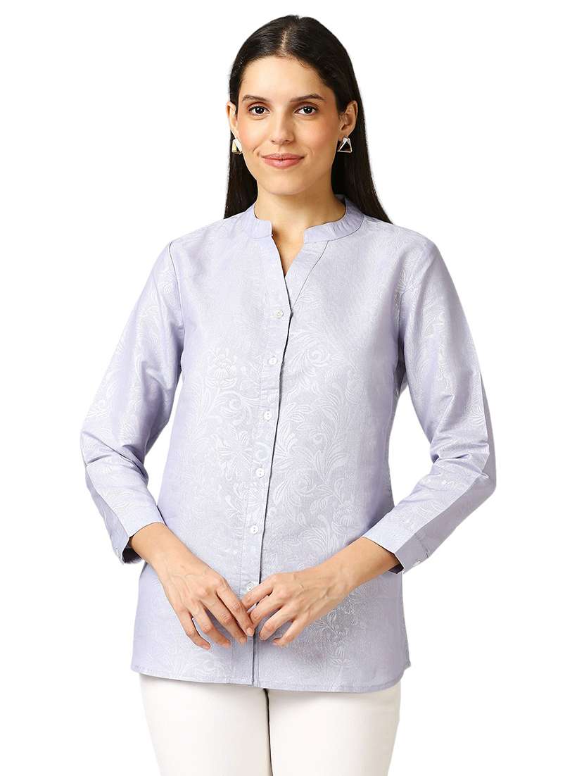 women self design mandarin neck regualr shirt
