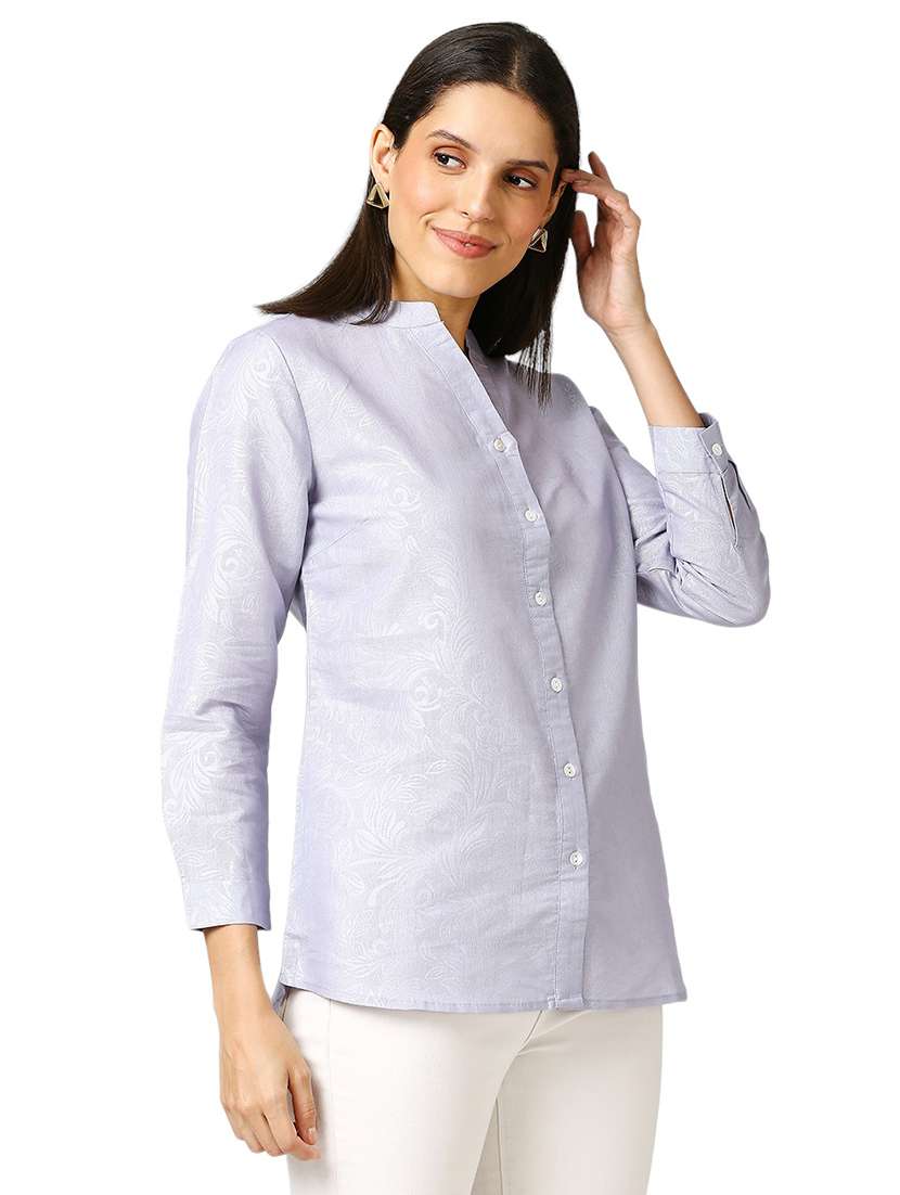 women self design mandarin neck regualr shirt - 21660632 -  Standard Image - 1