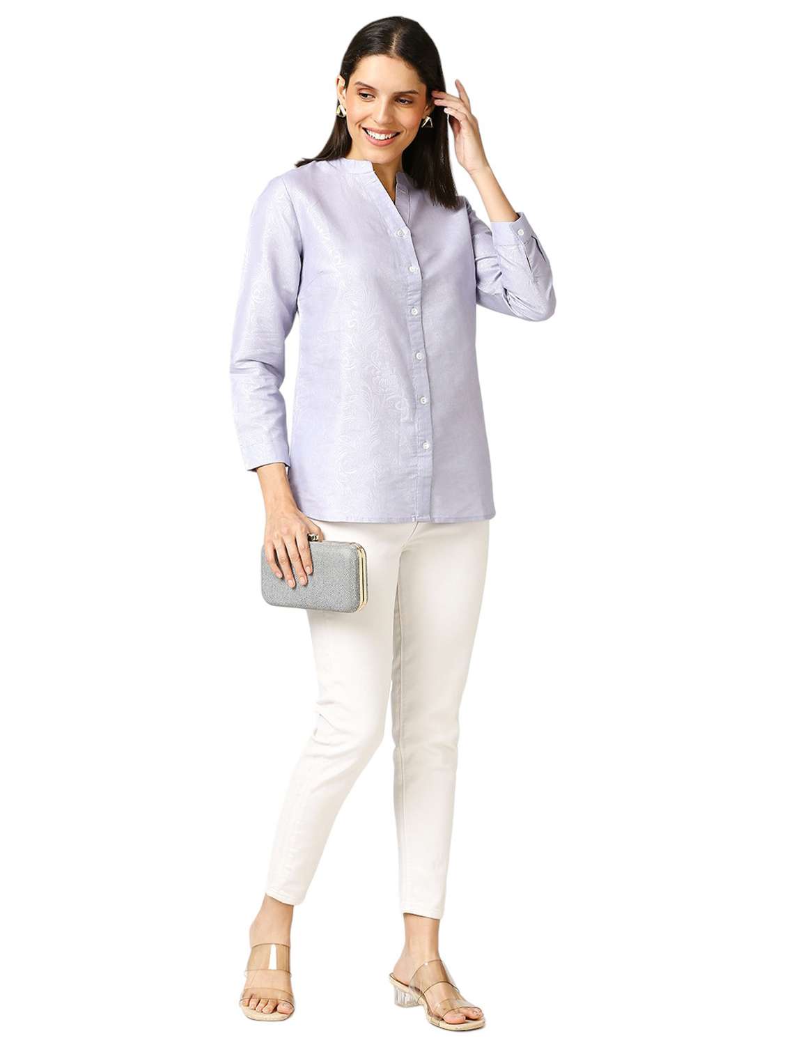 women self design mandarin neck regualr shirt - 21660632 - Standard Image - 4