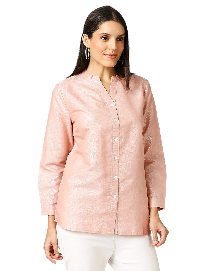 women self design mandarin neck regualr shirt - 21660633 - Standard Image - 1