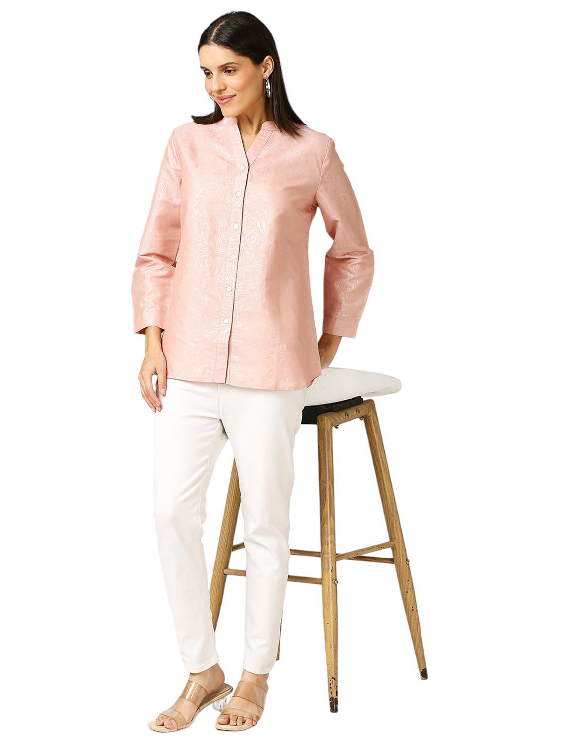 women self design mandarin neck regualr shirt - 21660633 - Standard Image - 4