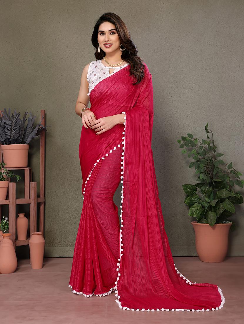 women solid plain saree with blouse - 21660658 - Zoom Image - 0