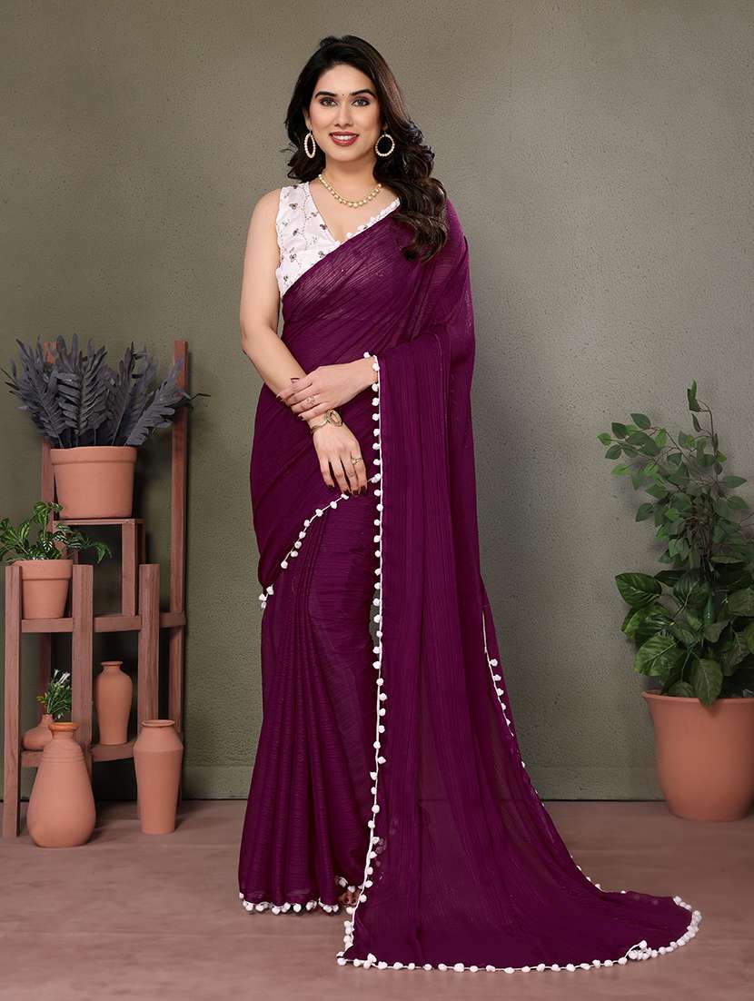 women solid plain saree with blouse