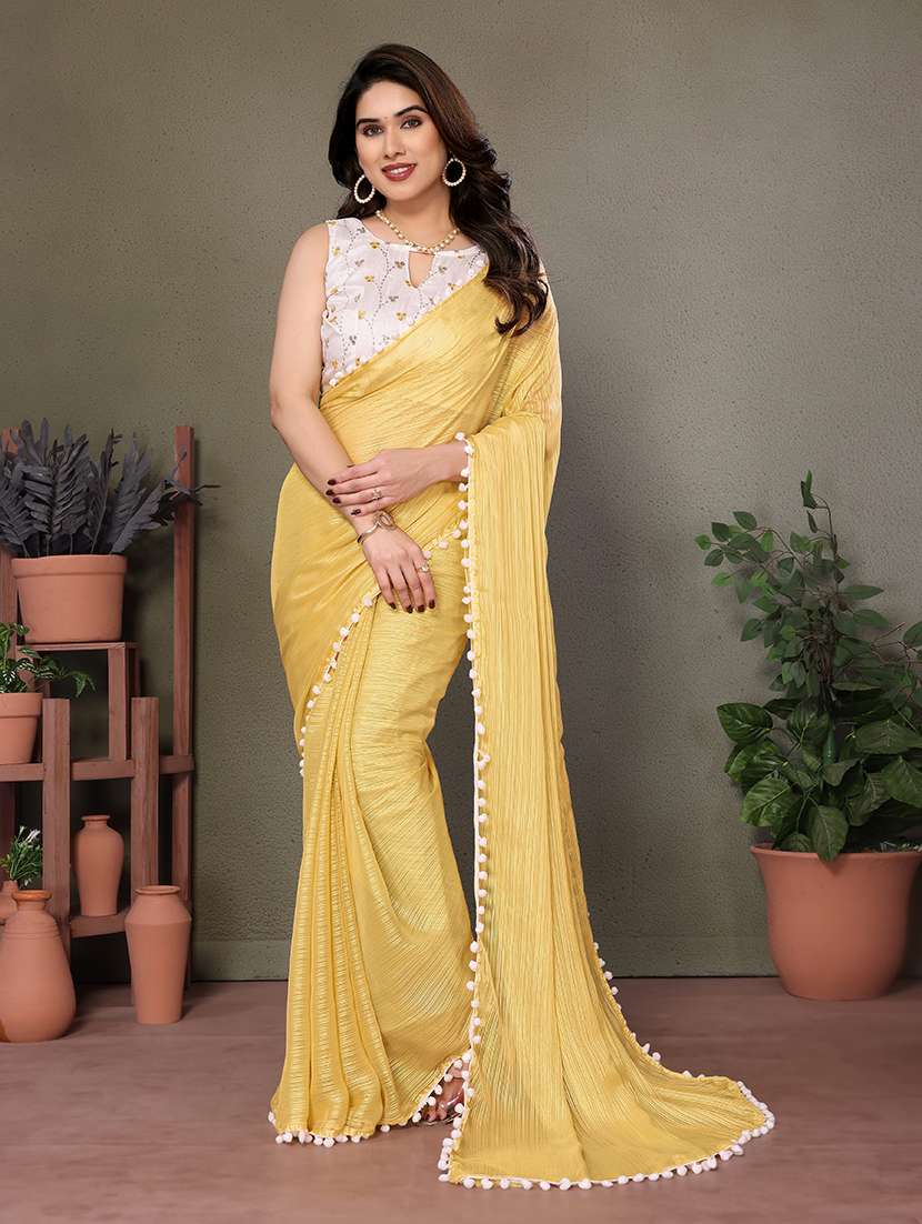 women solid plain saree with blouse