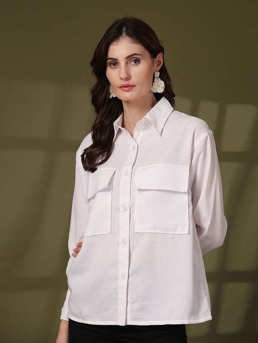women white solid long sleeve shirt