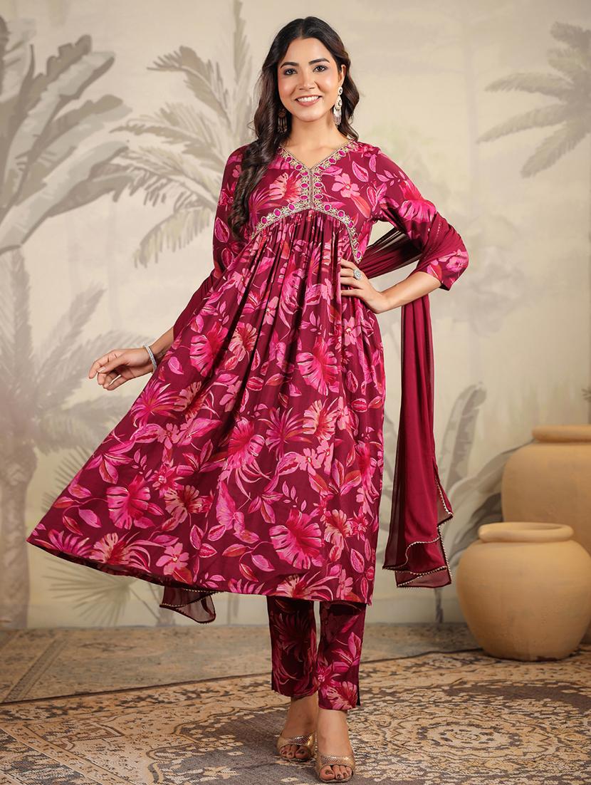women embroidered three quarter sleeve suit set - 21660750 -  Standard Image - 1