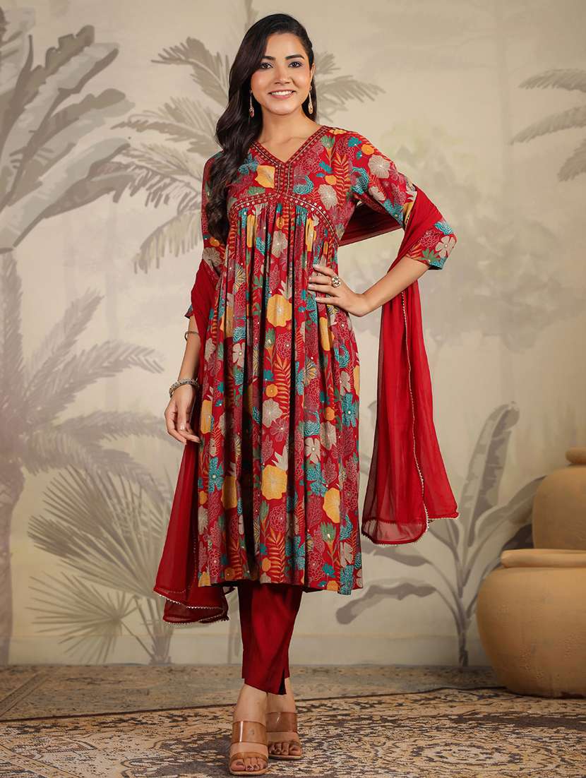 women embroidered three quarter sleeve suit set - 21660751 -  Standard Image - 1