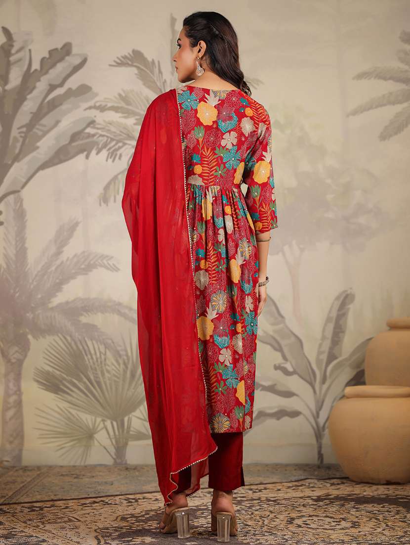women embroidered three quarter sleeve suit set - 21660751 -  Standard Image - 4