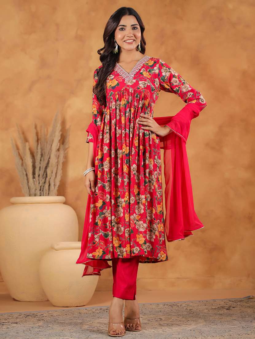 women embroidered three quarter sleeve suit set - 21660752 -  Standard Image - 1