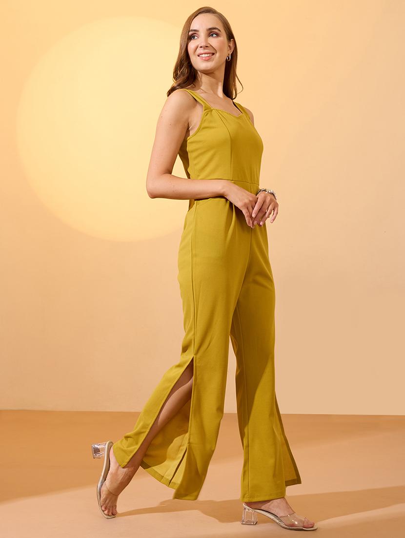 globus women lime green sweetheart neck strappy shoulder solid side slit hem party jumpsuit - 21660795 -  Standard Image - 1