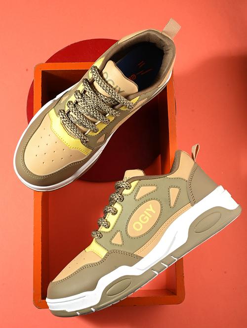 beige rexine lace up sneakers - 21660803 - Standard Image - 0