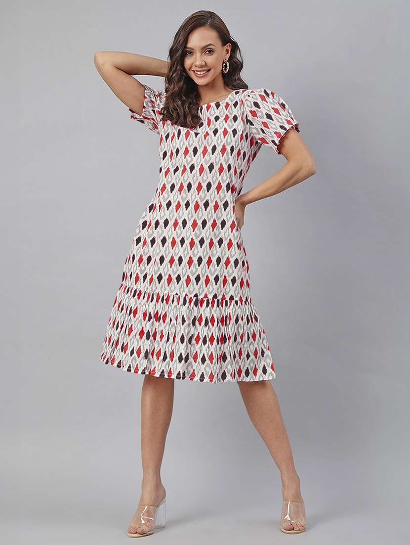 women printed puff sleeves tiered dress - 21660809 -  Standard Image - 1