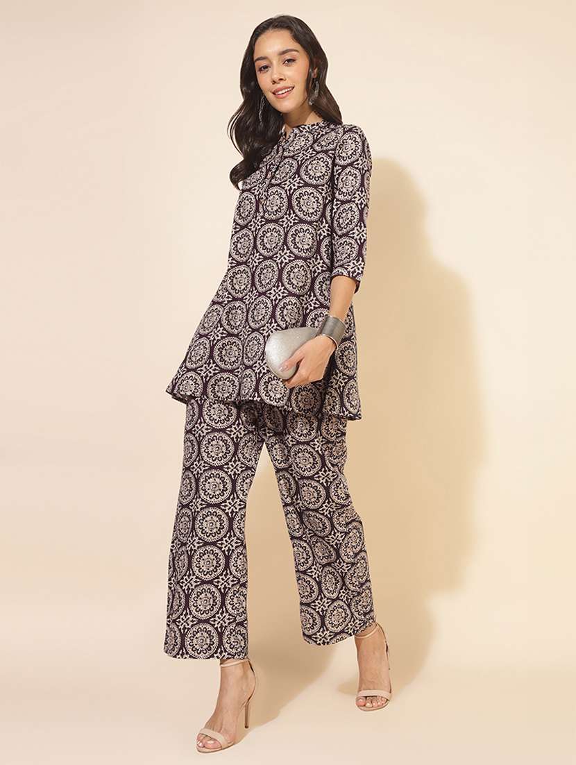 women printed three quarter sleeve ethnic co-ord set - 21660822 -  Standard Image - 1