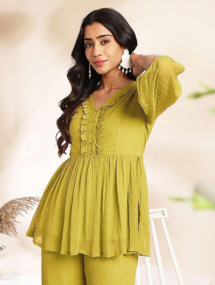 women three quarter sleeve ethnic co-ord set