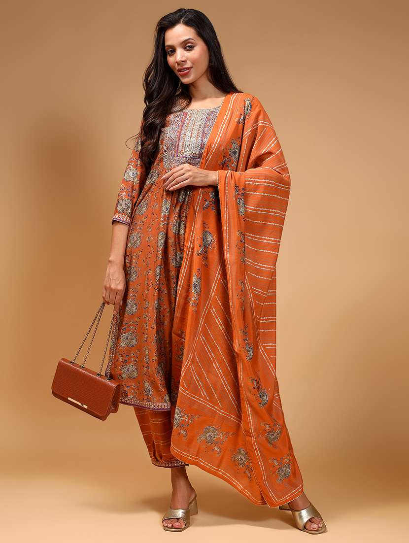 women brown  floral kurta salwar set with dupatta - 21661043 -  Standard Image - 1