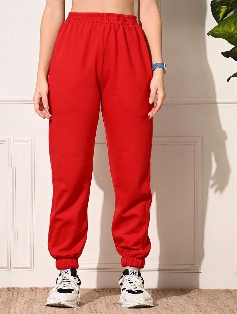 women red solid joggers