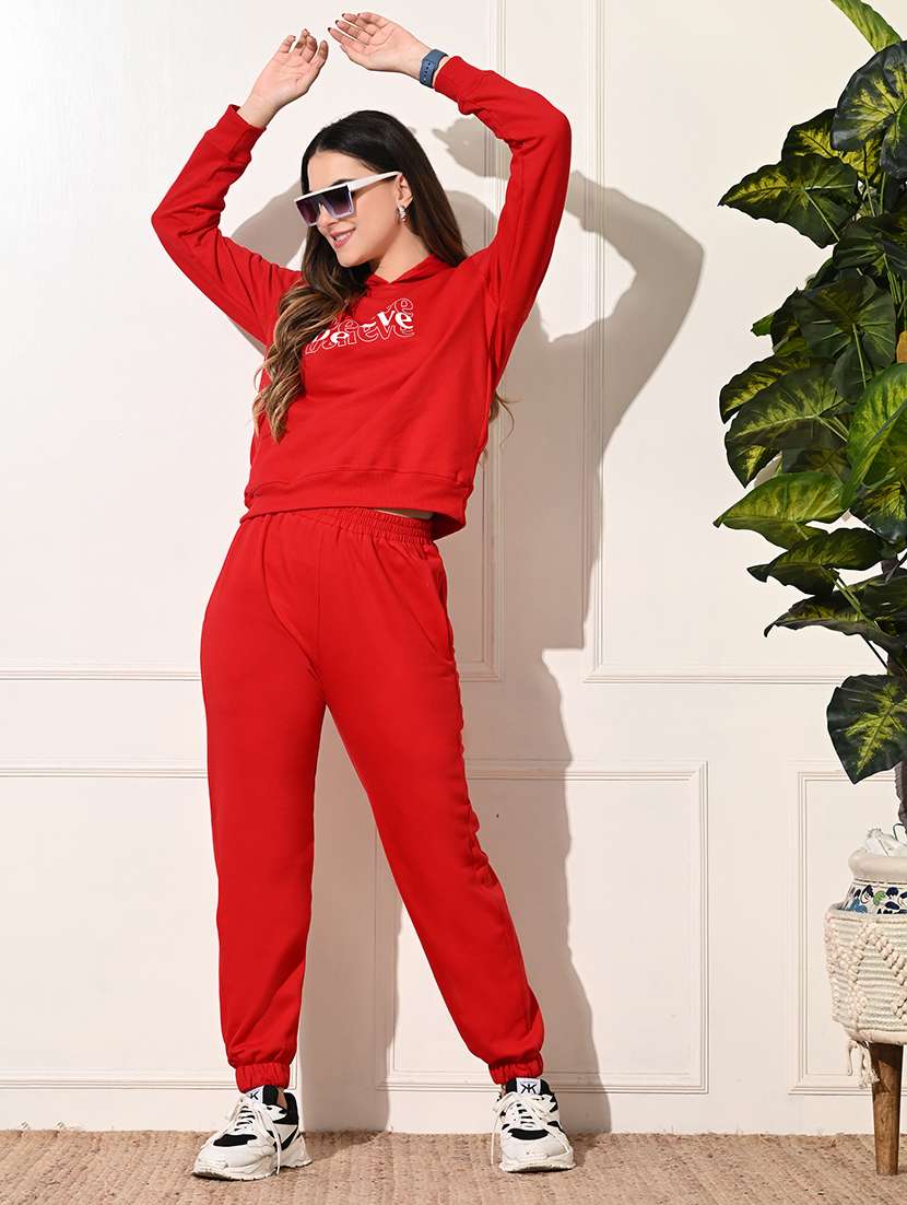 women red solid joggers - 21661051 -  Standard Image - 4