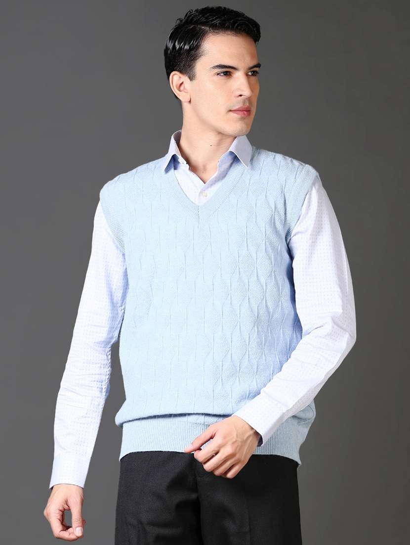 men self design sleeveless pullover sweater