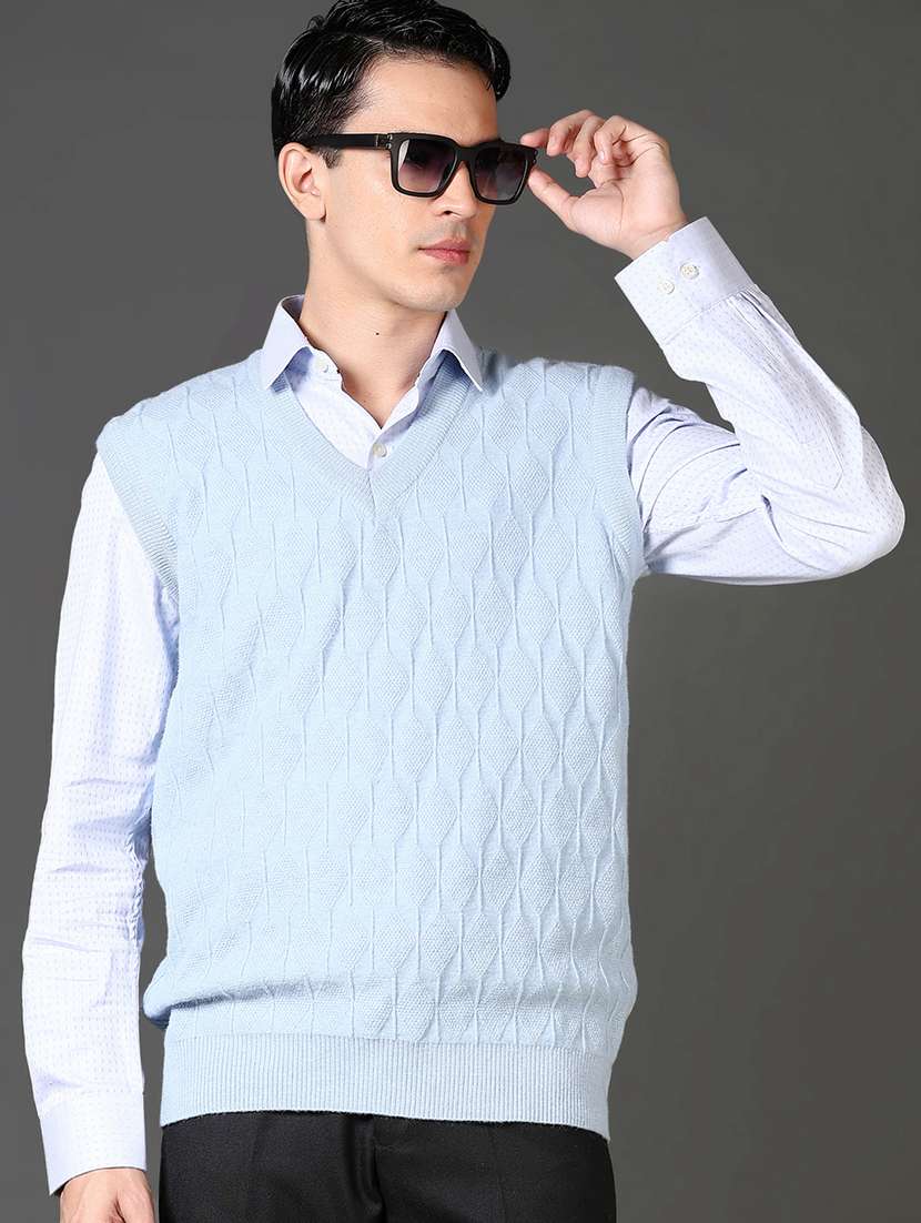 men self design sleeveless pullover sweater - 21661075 -  Standard Image - 1