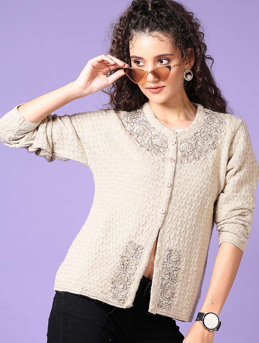 women self designed long sleeve cardigan - 21661088 -  Standard Image - 1