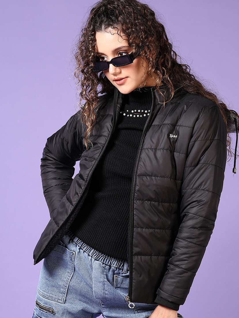 women long sleeves solid puffer jacket - 21661139 -  Standard Image - 1