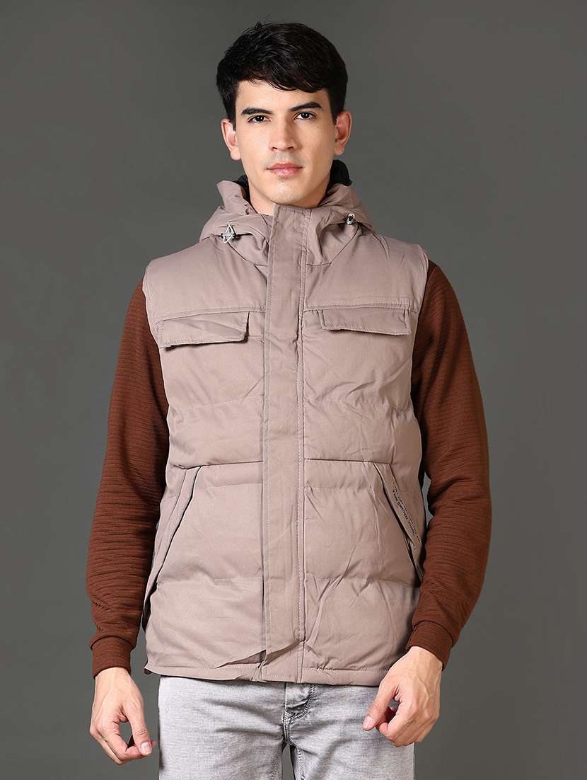 men's beige puffer hooded quilted jacket - 21661152 -  Standard Image - 1