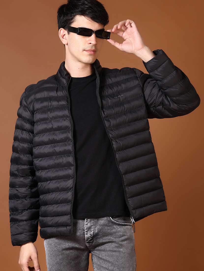 men solid long sleeve puffer jacket