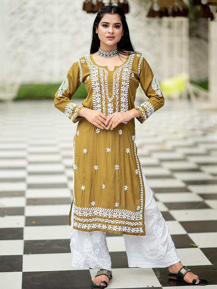 dusty green cotton blend straight kurta - 21661224 - Zoom Image - 0