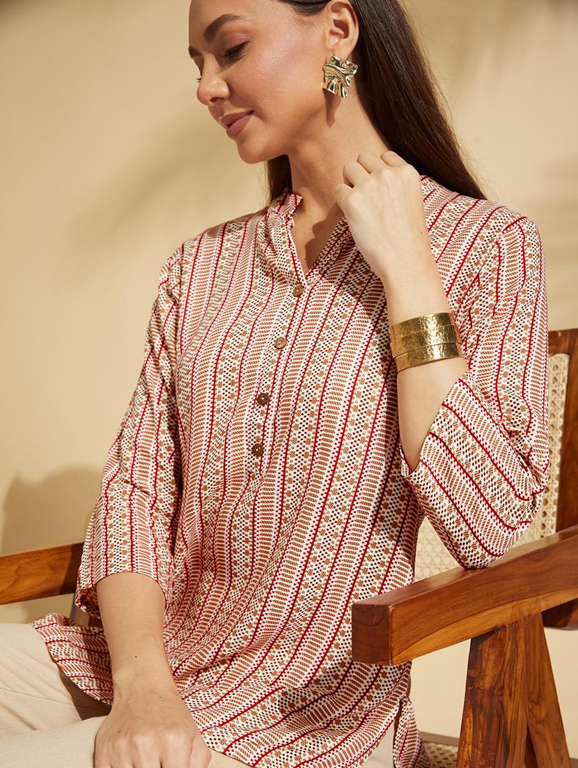 women peach printed straight kurti - 21661342 - Standard Image - 4