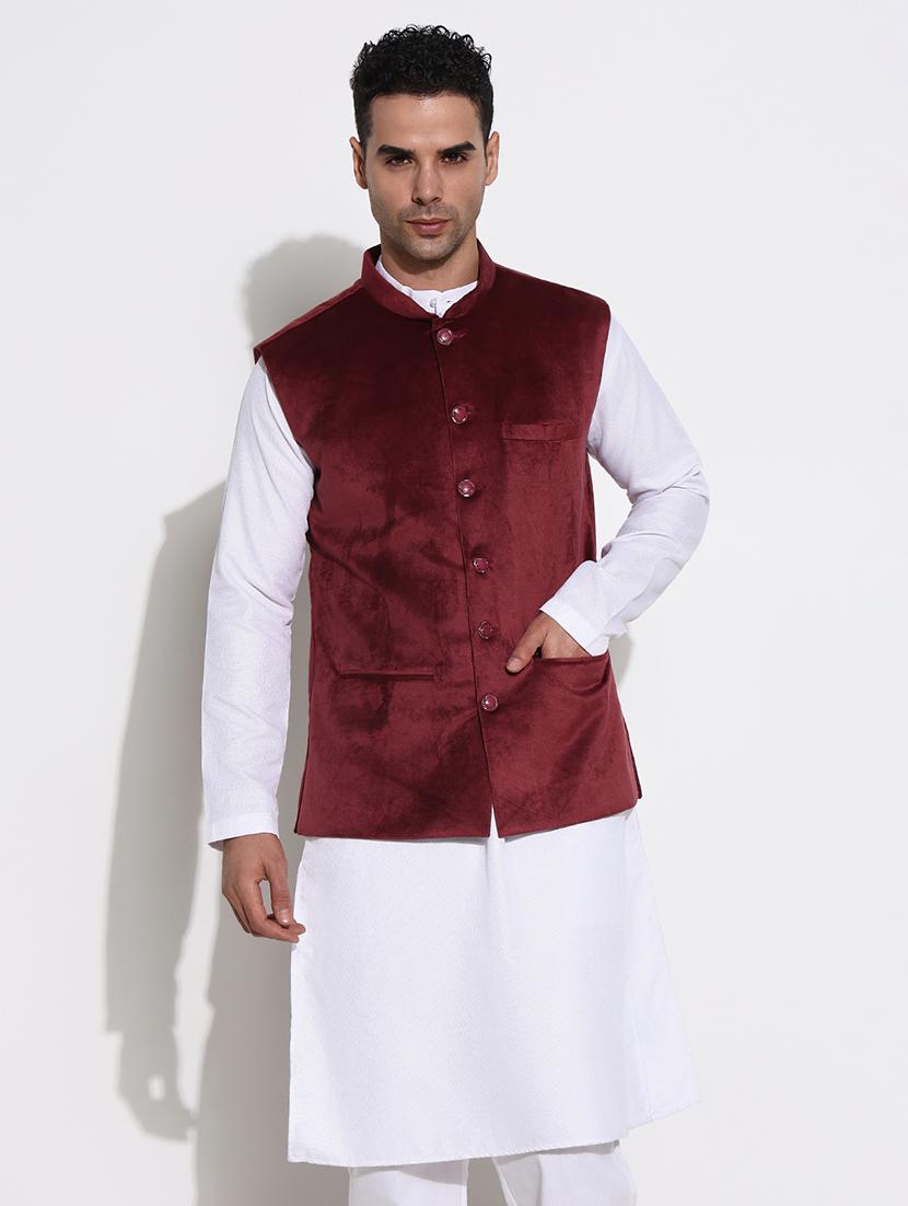 men mandarin neck solid nehru jacket - 21661412 - Zoom Image - 0