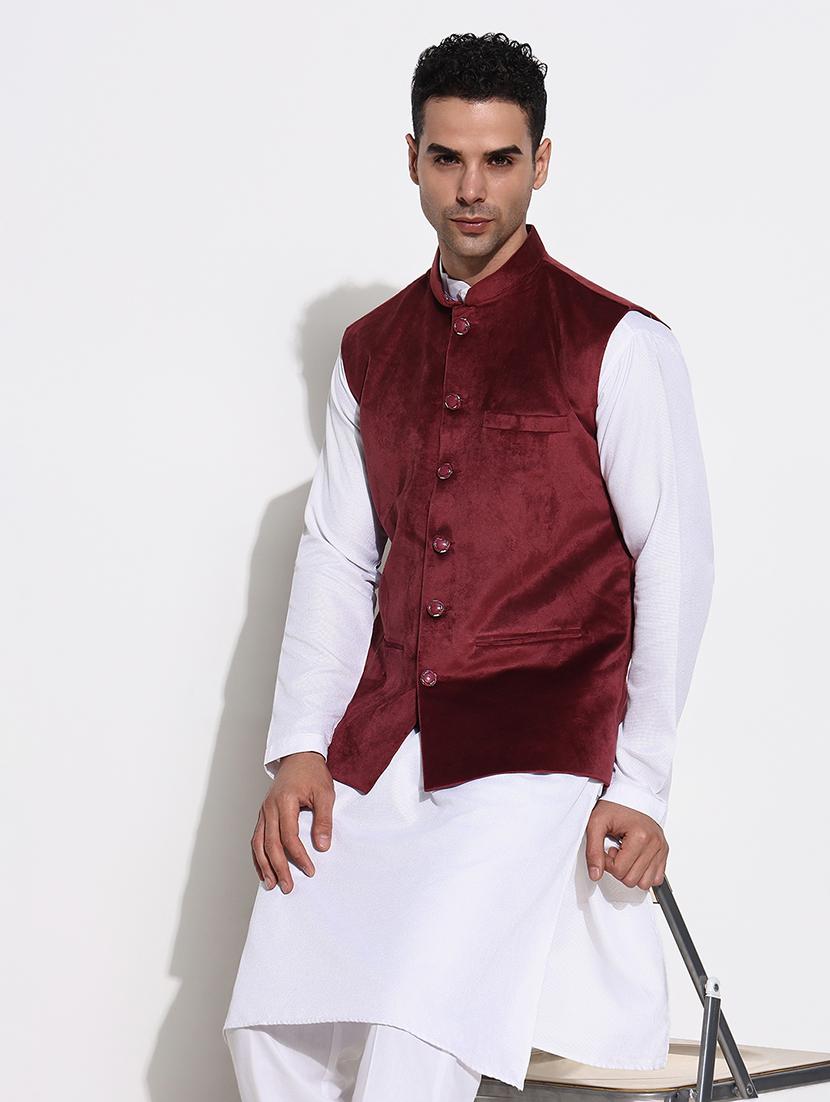 men mandarin neck solid nehru jacket - 21661412 - Standard Image - 1