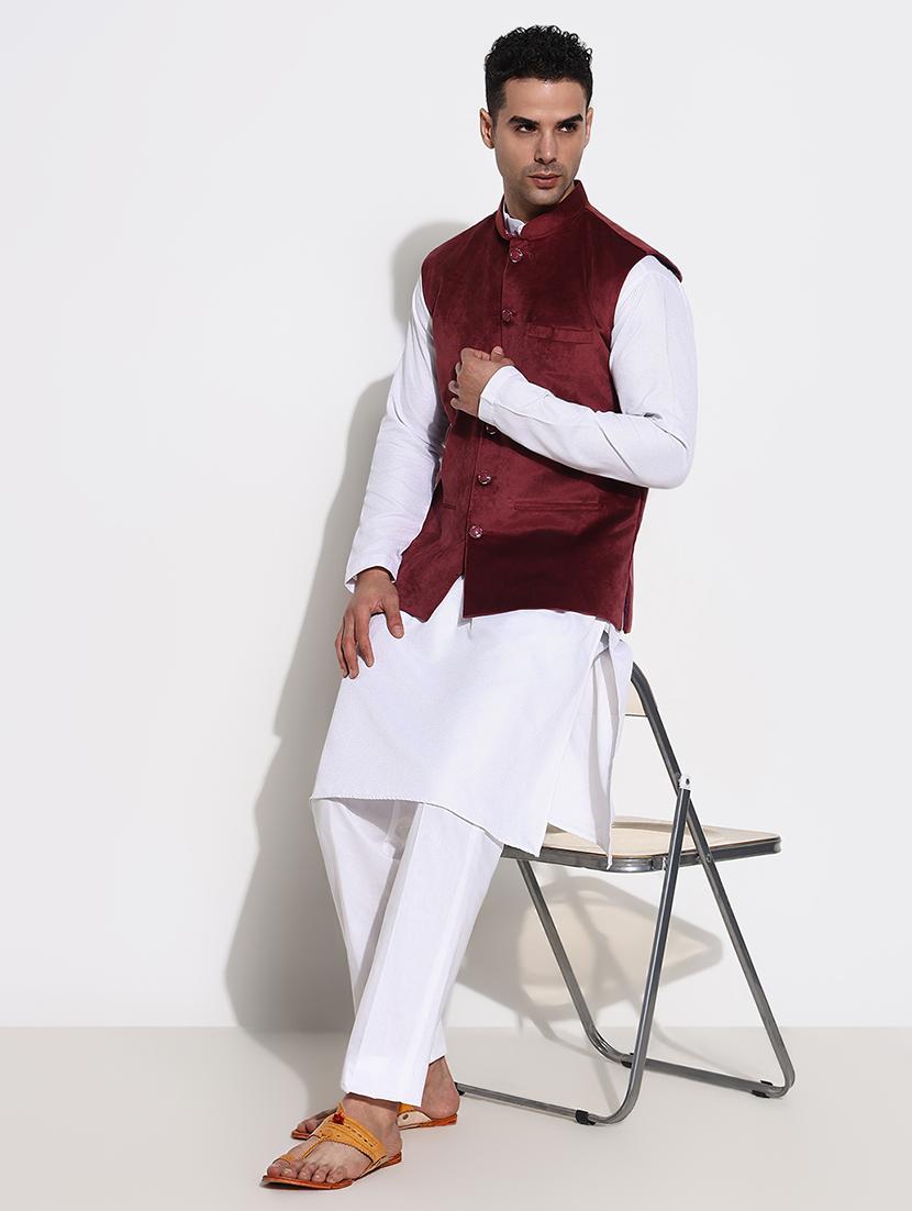 men mandarin neck solid nehru jacket - 21661412 - Standard Image - 4