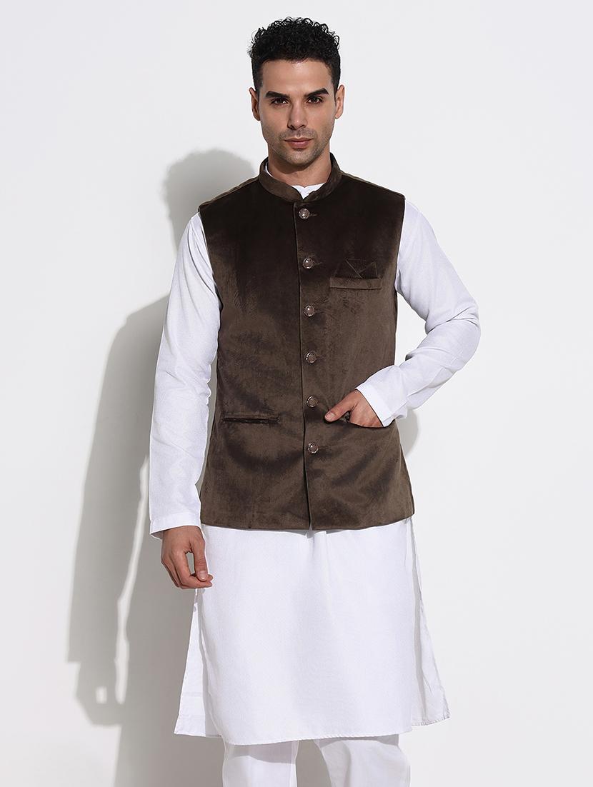 men mandarin neck solid nehru jacket - 21661413 - Zoom Image - 0