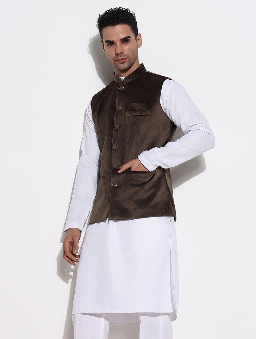 men mandarin neck solid nehru jacket - 21661413 -  Standard Image - 1