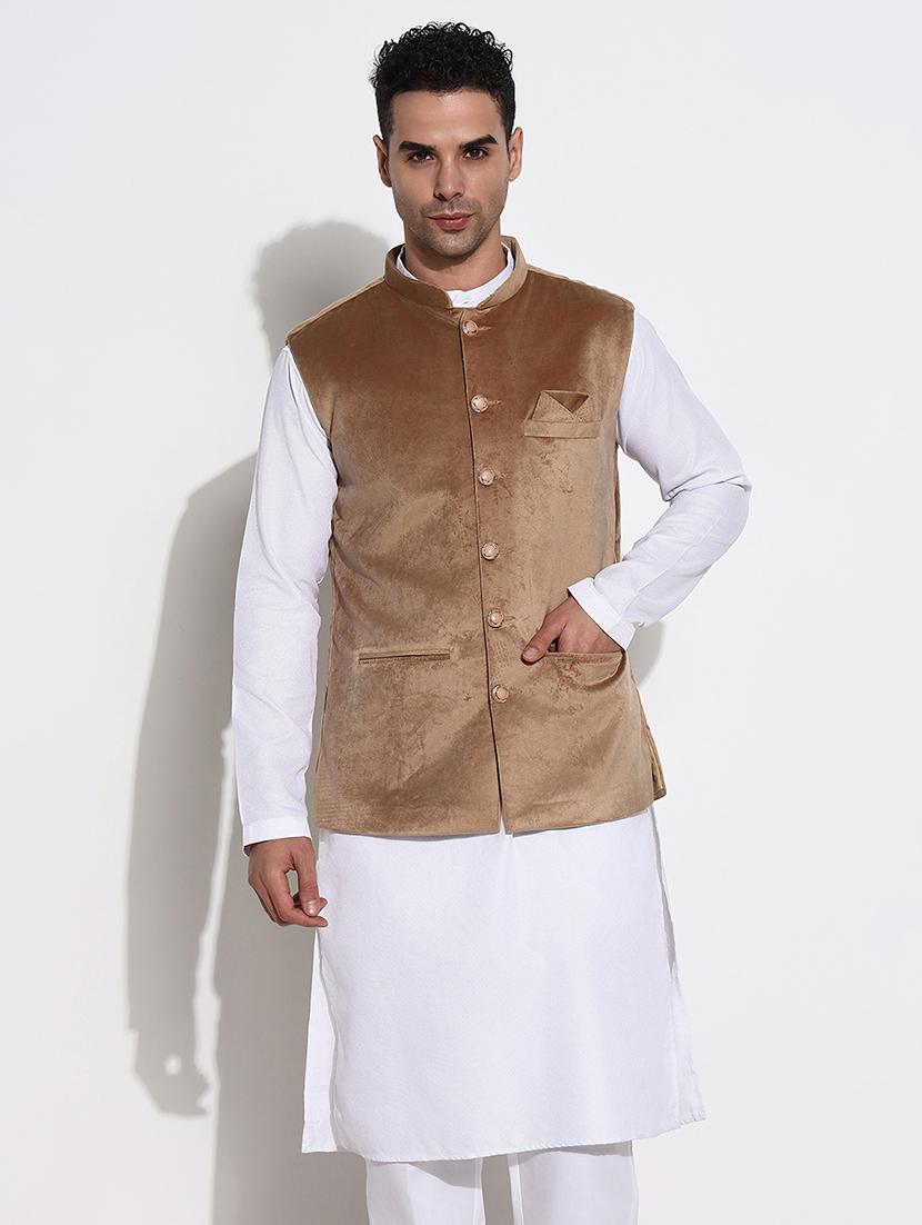 men mandarin neck solid nehru jacket - 21661414 - Zoom Image - 0