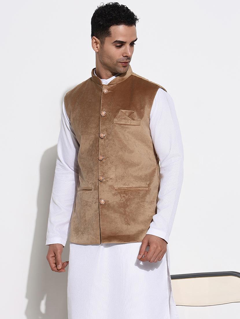 men mandarin neck solid nehru jacket - 21661414 -  Standard Image - 1