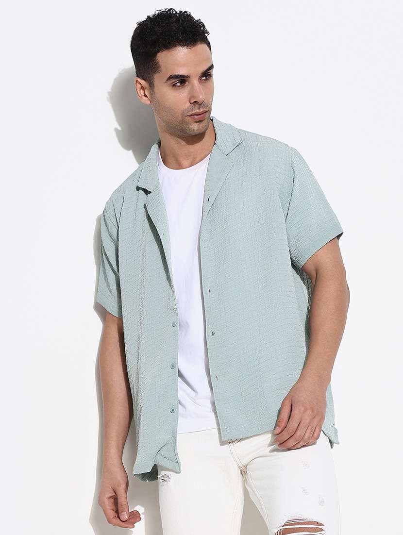 men textured short sleeves loose fit shirt - 21661418 -  Standard Image - 1