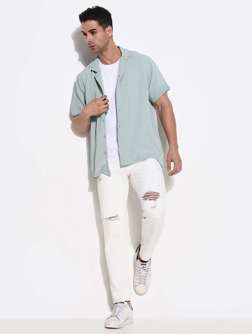 men textured short sleeves loose fit shirt - 21661418 -  Standard Image - 4