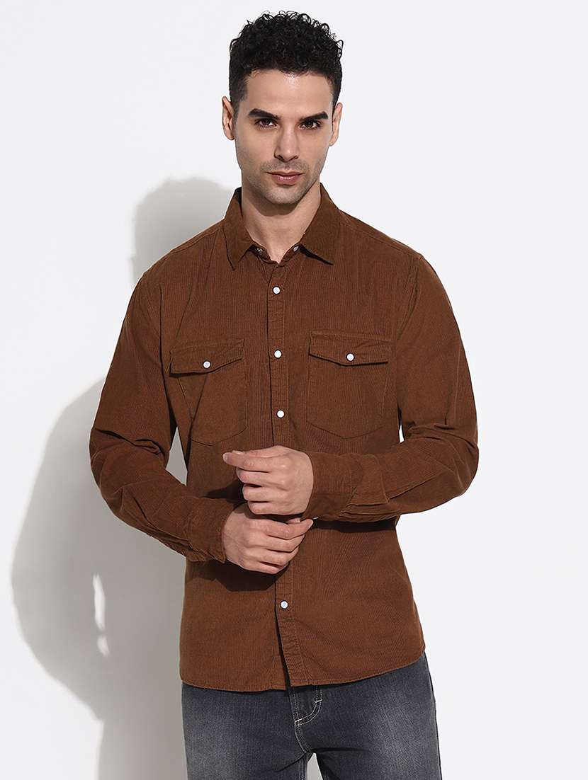 men long sleeves corduroy casual shirt