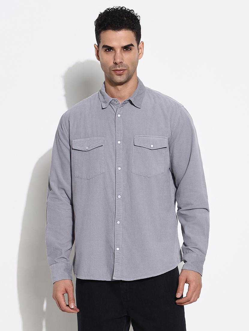 men corduroy long sleeve casual shirt - 21661421 -  Zoom Image - 0