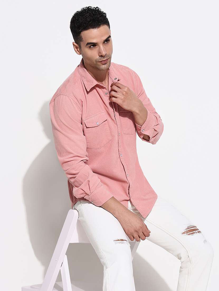 men corduroy long sleeve casual shirt - 21661422 - Standard Image - 1